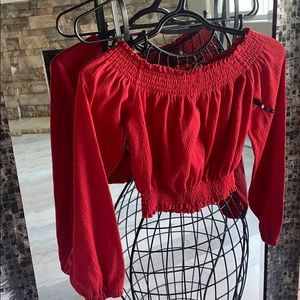 Red Off The Shoulder Crop Top